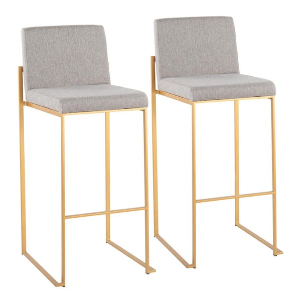 Lumisource Fuji 31 in. Grey Fabric and Gold Metal High Back Bar Stool (Set of 2)