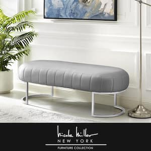 Mohit Grey/Silver Bench Upholstered Leather 18 in. x 22 in. x 53 in.