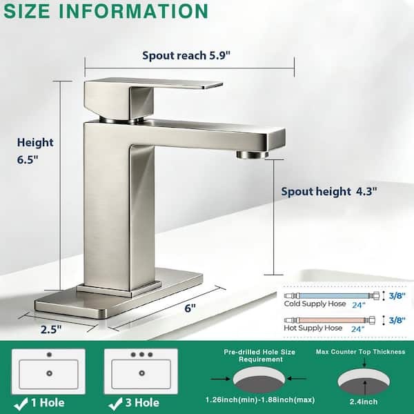 Single Handle Single Hole Bathroom Sink Faucet with Deck Plate and Pop-Up Drain Kit in Spot Resistant Brushed Nickel