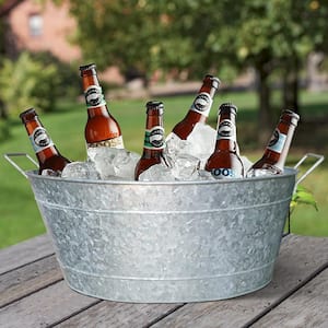 1.1 Gal. Small Silver Steel Embossed Design Oval Shape Galvanized Steel Tub with Side Handles