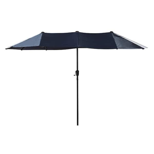 Unbranded 12.5ft Navy Iron Rectangular Large Outdoor Patio Market Umbrella With Push Button Tilt And Crank System