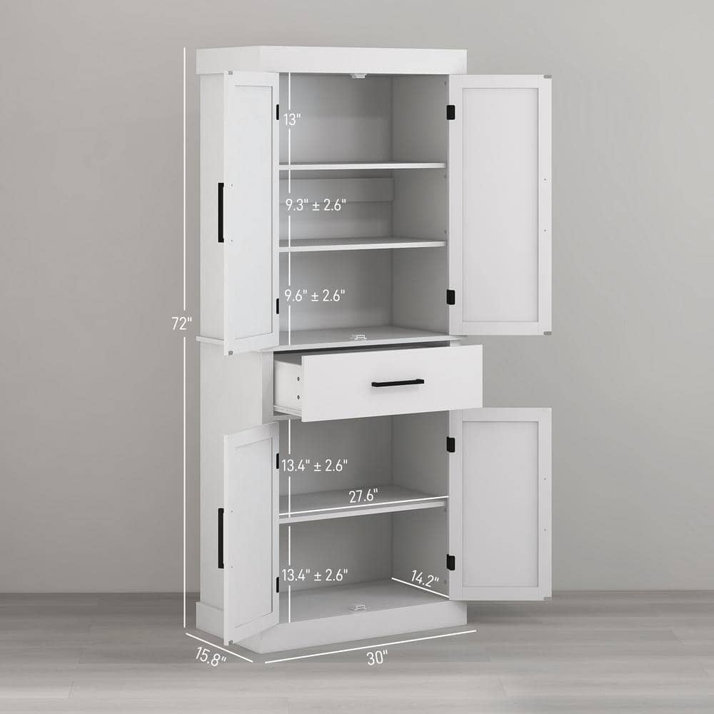 White Farmhouse Freestanding Kitchen Pantry Cabinet with Barn Doors
