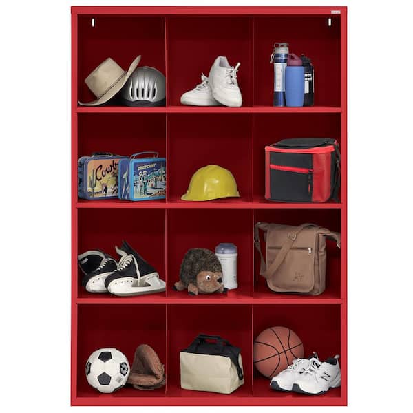 Steel 12-Cube Organizer in Red (66 in. H x 46 in. W x 18 in. D)
