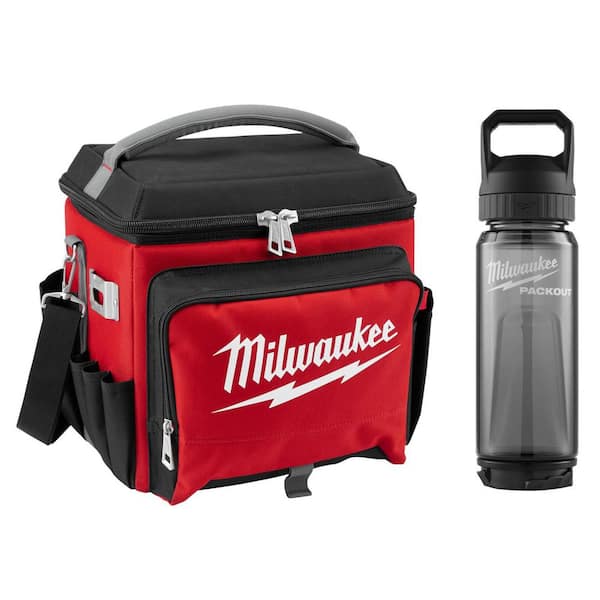 21 qt. Soft Sided Jobsite Lunch Cooler with PACKOUT 25 Oz. Black Plastic Bottle with Chug Lid