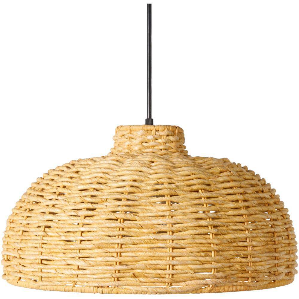 Beige Seagrass Bell Mini Pendant Light with Black Cord
