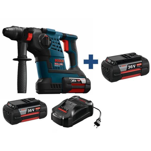 Bosch Bulldog 36 Volt Lithium-Ion Cordless 1-1/8 in. SDS-plus Variable Speed Rotary Hammer with Bonus 4.0 Ah Battery