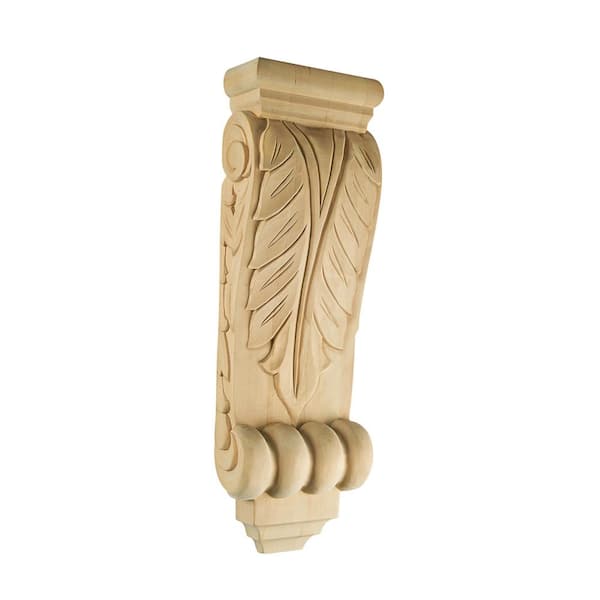 Waddell Acanthus Corbel Leaf - Large, 21.5 in. x 6.75 in. x 3 in. - Hand Carved Unfinished Maple Wood - Elegant DIY Home Decor