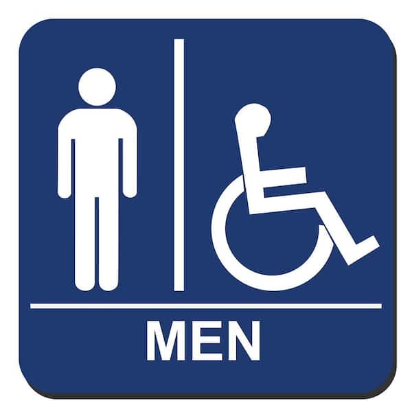 Blue Plastic with Braille Restroom Accessible Sign 8 in x 8 in ADA Handicap 