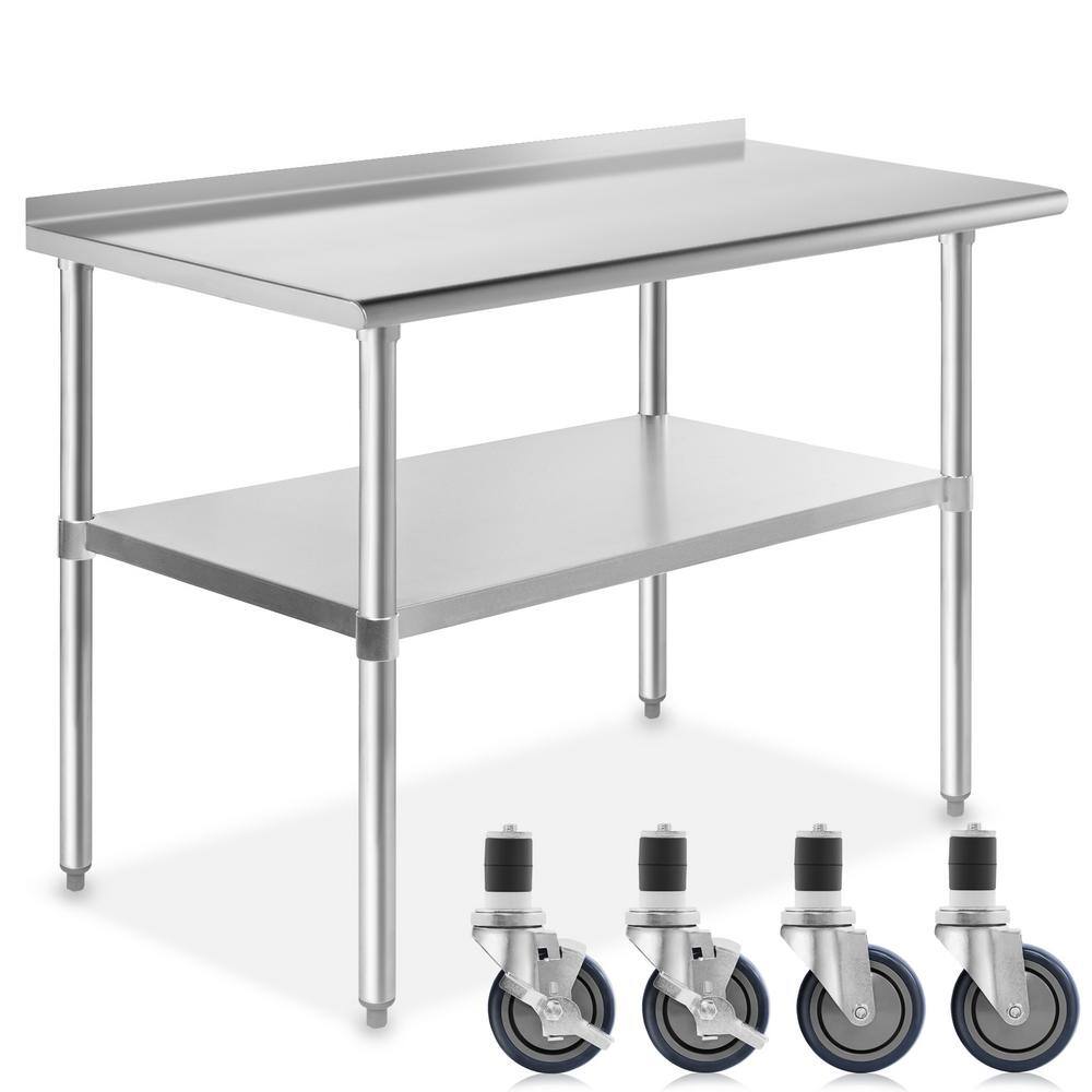 48" Stainless Steel Work Table with Backsplash and Wheels
