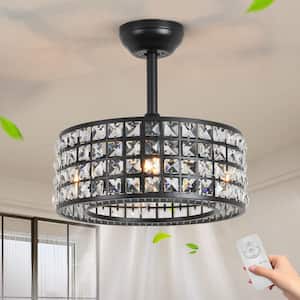 17 in. Indoor Modern Black Caged Crystal Ceiling Fan with Lights and Remote, Small Enclosed Bedroom Ceiling Fan