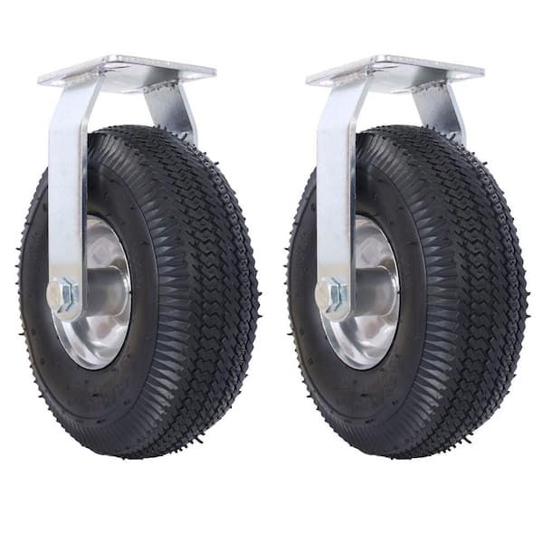 Angel Sar 2-Piece 10 in. Rigid Pneumatic Caster Wheels, Steel Hub with Ball Bearings and 5/8 in. Bore, Black