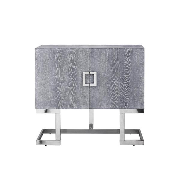 Nicole Miller Olina Grey Oak/Chrome Cabinet 2-Doors 2-Adjustable Shelves 4-Compartments