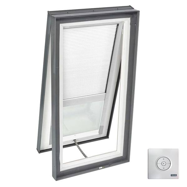 VELUX 22-1/2 in. x 34-1/2 in. Solar Powered Venting Curb-Mount Skylight w/ Laminated Low-E3 Glass, White Room Darkening Blind