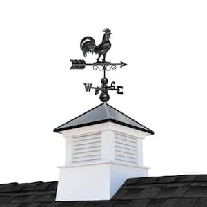 Manchester 26in.x 26in. Square x 75in. High Vinyl Cupola with Black Aluminum Roof and Black Aluminum Rooster Weathervane