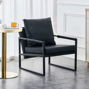Black PU Leather Accent Upholstered Armchair with Metal Frame, Extra-Thick Padded Backrest and Seat Cushion Sofa Chair