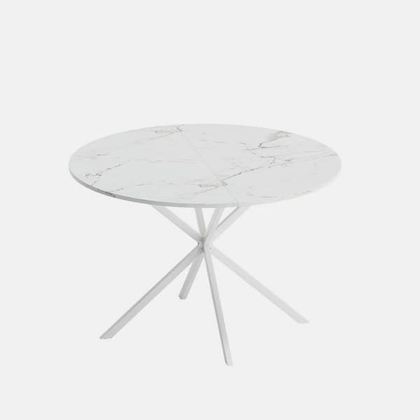 wetiny White Marble Wood 47.24 in. Cross Legs Dining Table Seats 2 with Two Piece Removable Top