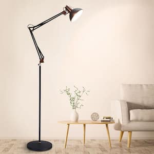 67 in. Matte Black 1-Light Metal Floor Lamp with Adjustable Head