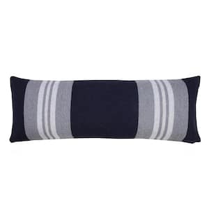 Classic Navy Blue / Gray / White 14 in. x 36 in. Coastal Club Double Striped Indoor Throw Pillow