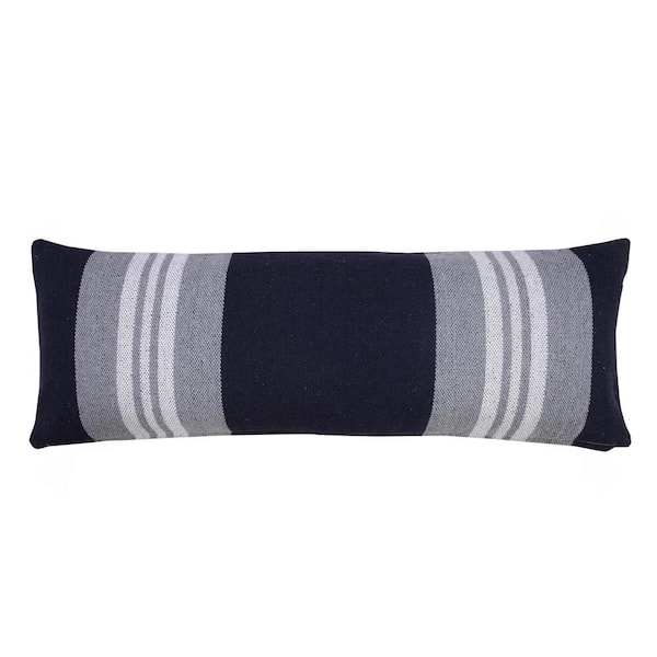 LR Home Classic Coastal Club Double Striped Throw Pillow, Blue/Gray/White