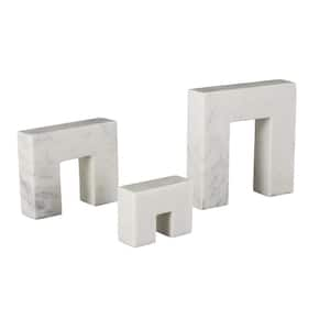 White Marble Square Abstract Sculpture with Purple Accents (Set of 3)