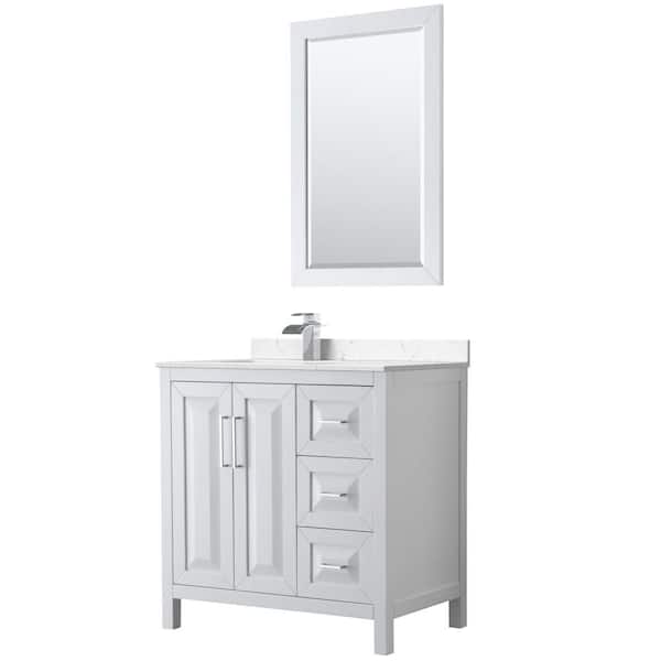 Wyndham Collection Daria 36 in. W x 22 in. D x 35.75 in. H Single Bath Vanity in White with Carrara Cultured Marble Top and 24 in. Mirror