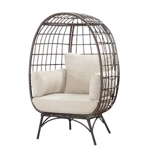 Patio 40 in. W Egg Chair with Beige Cushions, Backyard Indoor Outdoor Lounge Chairs (Brown Wicker Wraped Iron Frame)