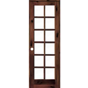 30 in. x 96 in. Rustic Knotty Alder 12-Lite Right-Hand Clear Glass Red Mahogany Stain Wood Single Prehung Interior Door