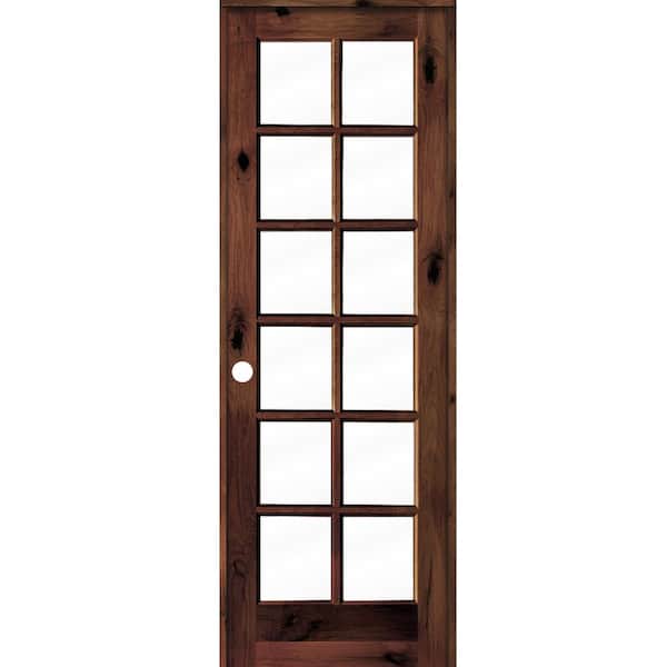 Krosswood Doors 32 in. x 96 in. Rustic Knotty Alder 12-Lite Right-Hand Clear Glass Red Mahogany Stain Wood Single Prehung Interior Door