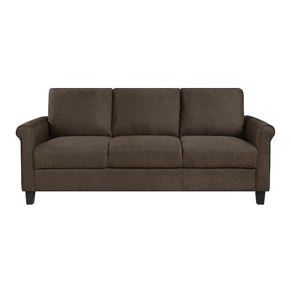 Lazzara Elton 79 in. W Rolled Arm Textured Fabric Rectangle Sofa in. Chocolate