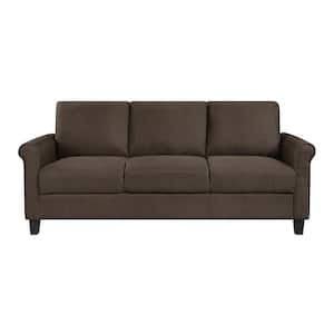 Elton 79 in. W Rolled Arm Textured Fabric Rectangle Sofa in. Chocolate