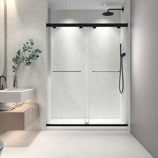 56-60 in. W x 76 in. H Sliding Frameless Shower Door in Matte Black Finish with Clear Tempered Glass