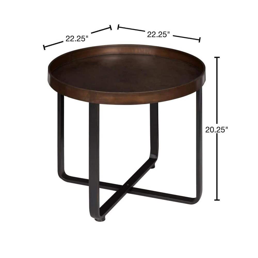 Zabel Round Bronze and Black Metal End Table, 24.5"