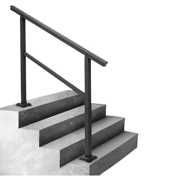 45 in. x 34 in. Black Aluminum and Iron Hand Rails for Outdoor Steps, Fits 0 to 4 Steps, Outdoor Steps for Porch Deck