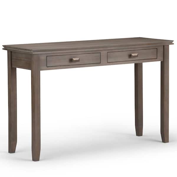 Simpli Home Artisan Solid Wood 46 in. Wide Contemporary Console Sofa Table in Distressed Grey