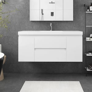 48 in. W x 19.5 in. D x 22.5 in. H Single Sink Wall-Mounted Bath Vanity in White with White Resin Top