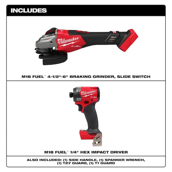 M18 FUEL 18V Lithium-Ion Brushless Cordless 4-1/2 in./6 in. Braking Grinder with Slide Switch w/ Impact Driver