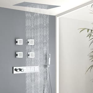 4-Spray Dual Ceiling Mount Shower Head and Handheld Shower Head 1.59 GPM in Chrome Thermostatic Shower System with 4 Jet