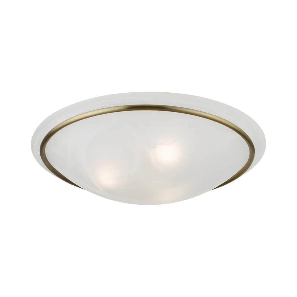 Antique Brass 3-Light Semi-Flush Mount with Alabaster Glass
