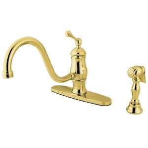 Heritage Single-Handle Standard Kitchen Faucet with Side Sprayer in Polished Brass