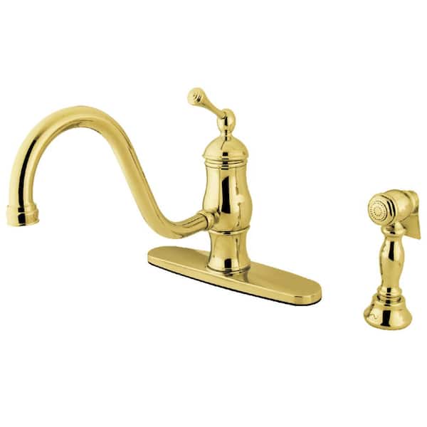 Heritage Single-Handle Standard Kitchen Faucet with Side Sprayer in  Polished Brass