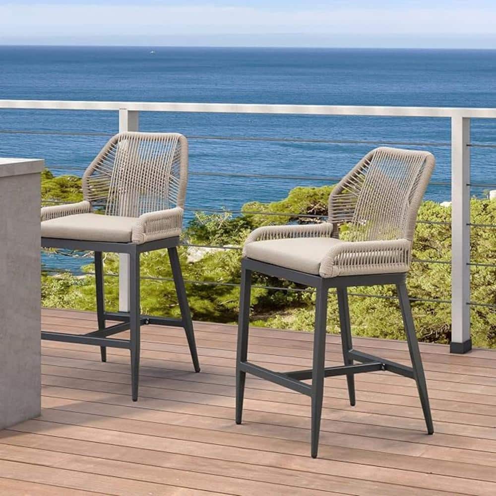 PURPLE LEAF Modern Aluminum Twill Wicker Woven Counter Height