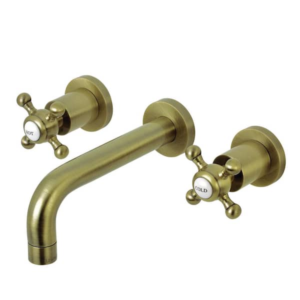 Kingston Brass Metropolitan 2-Handle Wall-Mount Bathroom Faucets in Antique Brass