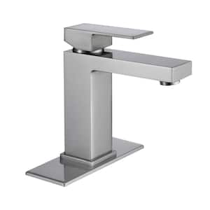 Single Hole Single-Handle Bathroom Faucet with Deckplate and Supply Line in Brushed Nickel