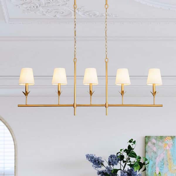 HUOKU Lenus 5-Light 53.5 in. Painted Antique Gold Linear