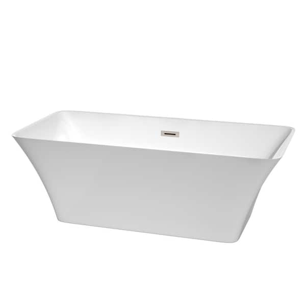 Wyndham Collection Tiffany 5.67 ft Center Drain Soaking Tub in White