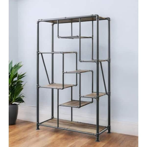 75 in. Tall Gray,  Brown Metal 8 Shelf Standard Bookcase