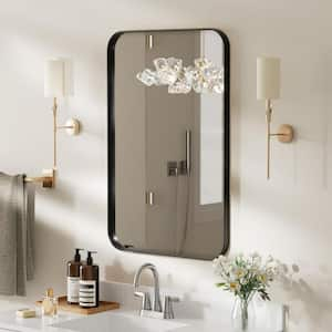 20 in. W x 30 in. H Tempered Glass Rounded Rectangle Framed Wall-Mounted Bathroom Vanity Mirror in Black