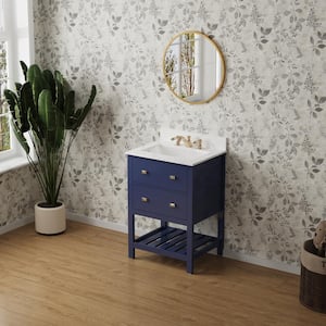 24 in.W x 19 in.D x 34 in.H Bathroom Vanity in Navy Blue with White Marble Top