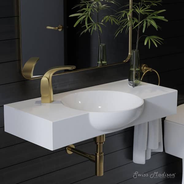 Chateau 30" Wall-Mounted Sink Center Basin with Left Side Faucet Mount in Glossy White