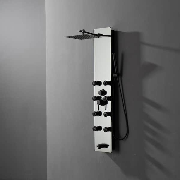 Dual 4-in-1 8-Jet Multifunction Shower Panel System with Adjustable Rainfall Shower Head and Handheld in Matte Black